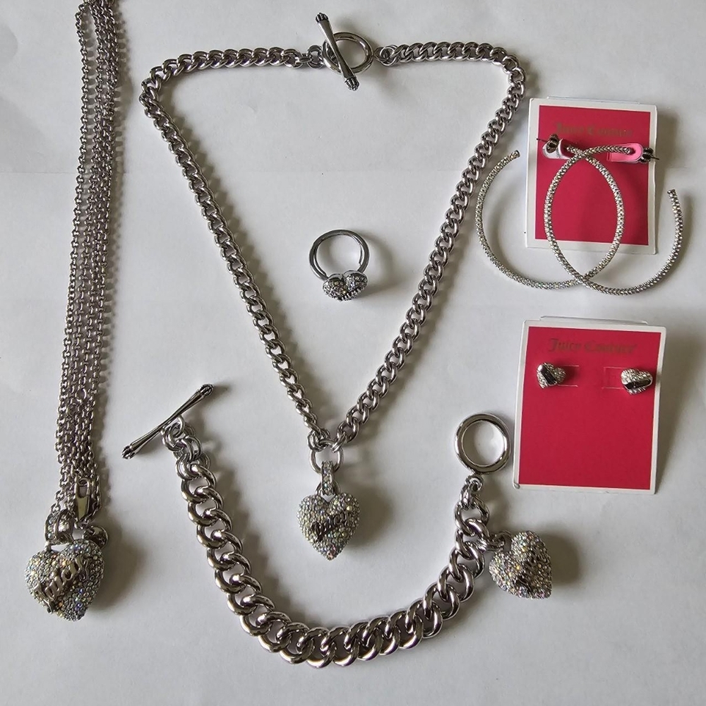 Juicy Couture Silver Iridescent Necklace/Bracelet/Earrings/Ring Set